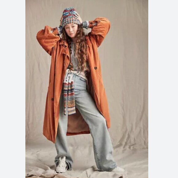 Free People - Jenna Corduroy Trench Coat - Orange - Sz XS - Picture 1 of 10